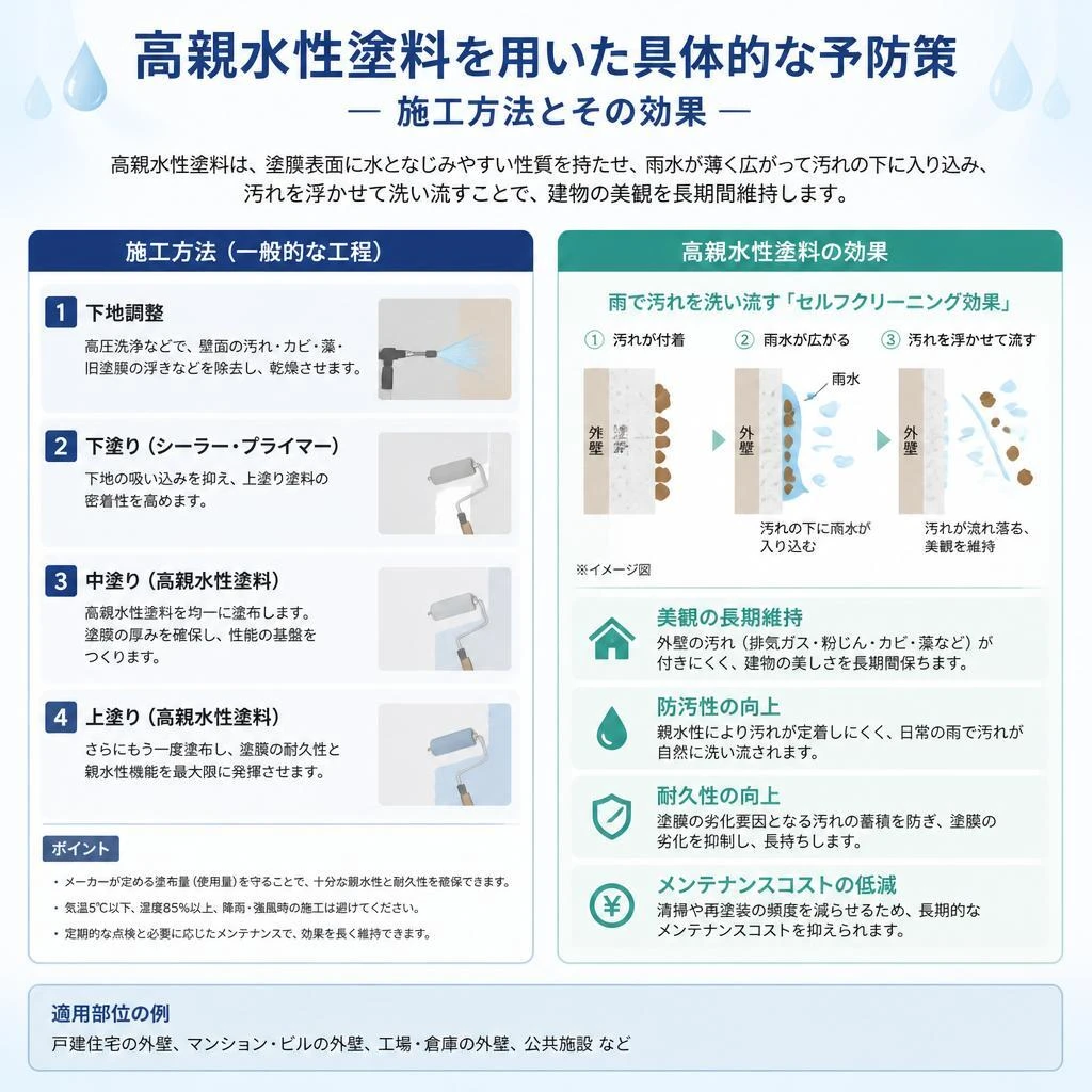 高親水性塗料による予防策