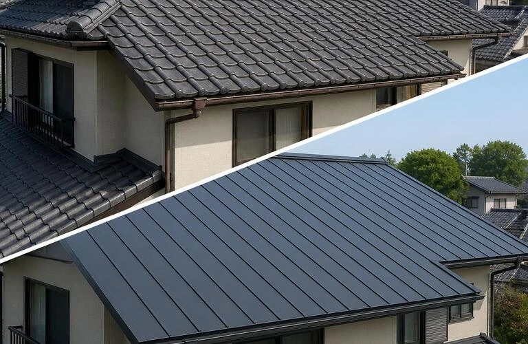 重たい瓦屋根から軽快なガルバリウム鋼板に！／北九州市の外壁塗装はB-trust株式会社で